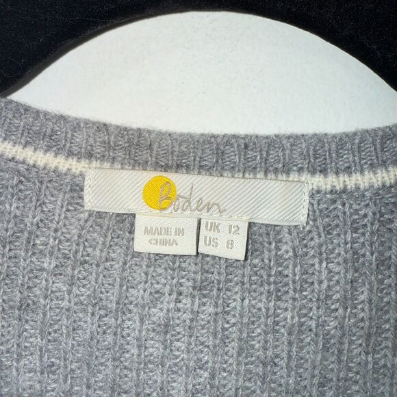 Boden Jeweled Neckline Ribbed Sweater - Gray 8 - Picture 8 of 10